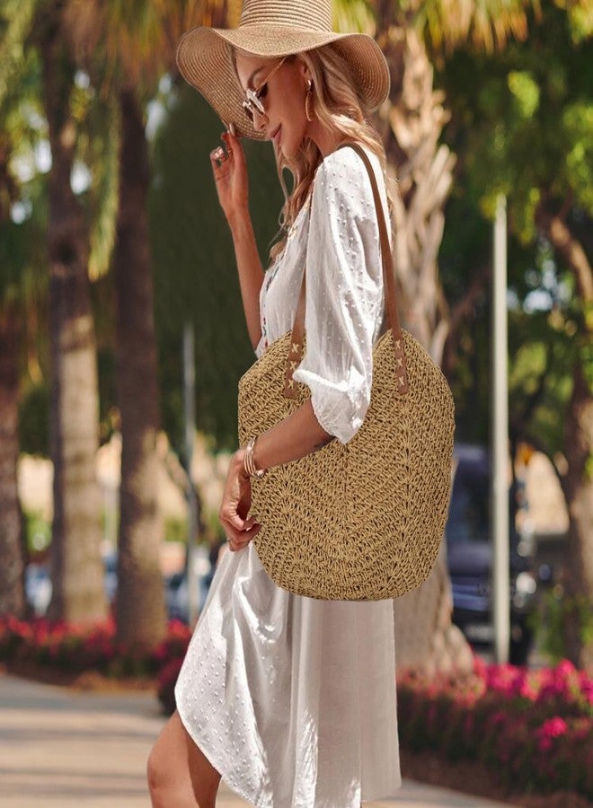 Youjaree Womens Large Straw Tote Bag Handmade Woven Beach Shoulder Bag Top Handbag Purse for Summer, Brown - Image 2