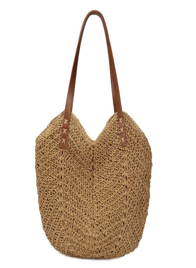 Youjaree Womens Large Straw Tote Bag Handmade Woven Beach Shoulder Bag Top Handbag Purse for Summer, Brown - Image 1