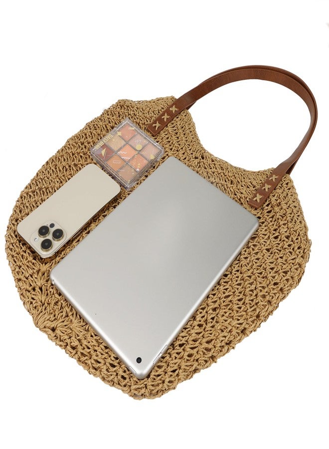 Youjaree Womens Large Straw Tote Bag Handmade Woven Beach Shoulder Bag Top Handbag Purse for Summer, Brown - Image 4