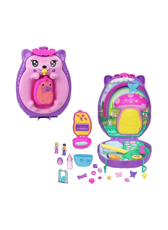 Polly Pocket 2-in-1 Travel Toy with 2 Micro Dolls and 16 Accessories, Hedgehog Purse Playset with Pet Theme - Image 1