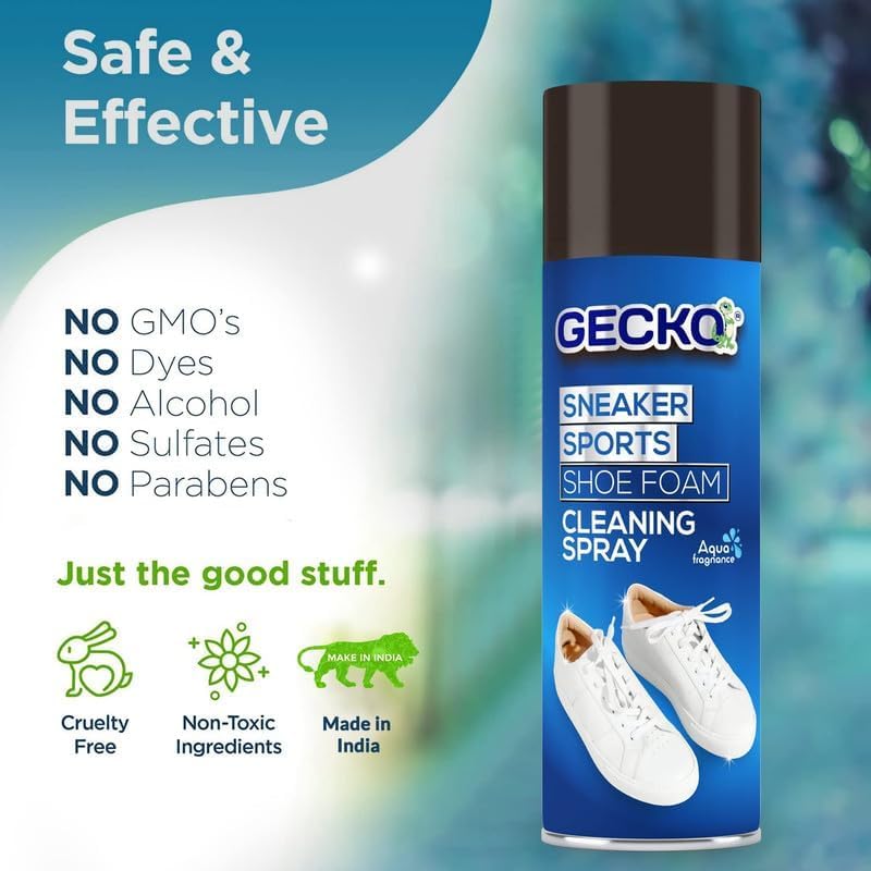 Gecko 200 ML Foam Based Cleaner Spray for Shoes, Sneaker Cleaner Spray/Loafers/Sneakers/Sports Shoes/White/Golf/Tennis/Canvas Shoes, Remove Dust/Dirt/Grass Stains/Mud - Image 5
