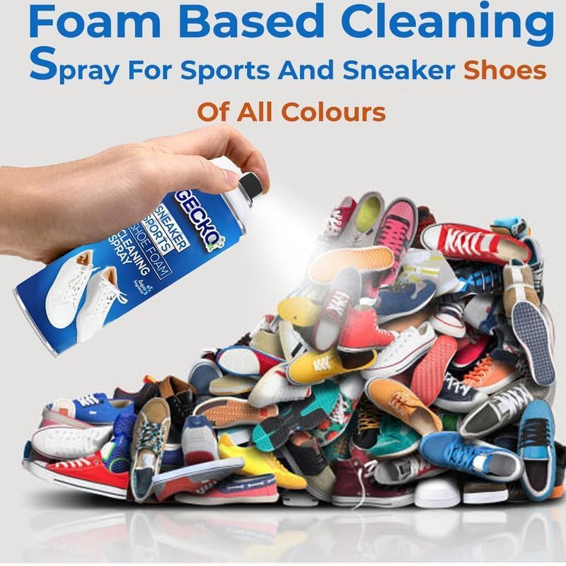 Gecko 200 ML Foam Based Cleaner Spray for Shoes, Sneaker Cleaner Spray/Loafers/Sneakers/Sports Shoes/White/Golf/Tennis/Canvas Shoes, Remove Dust/Dirt/Grass Stains/Mud - Image 3