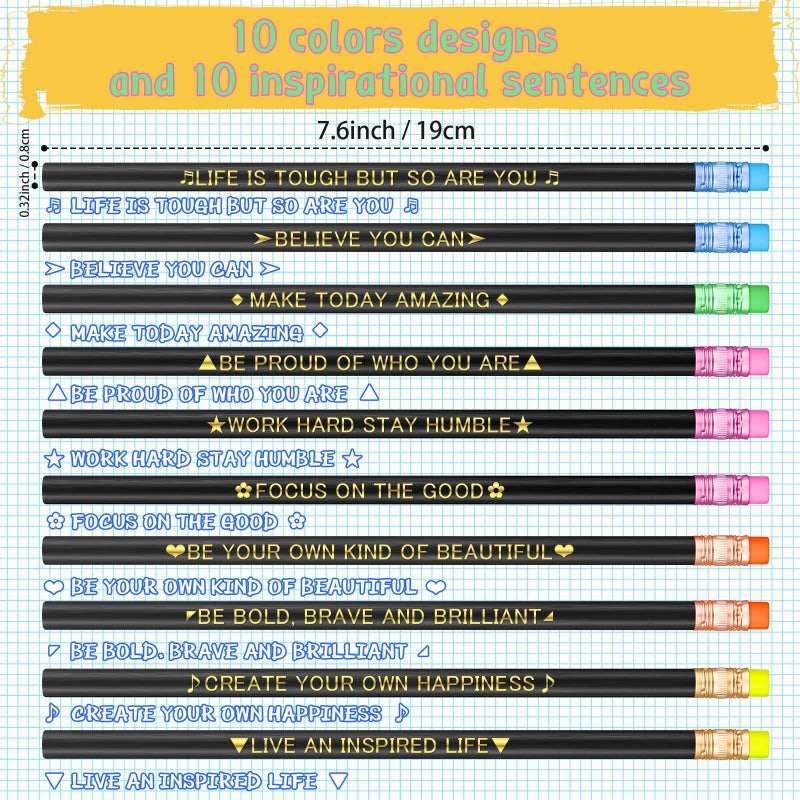 Eersida 40pcs Color Changing Mood Pencils Fun Pencils Bulk for Kids Students Motivational Pencil 2B Assorted Thermochromic Pencil with Eraser (Inspirational) - Image 2