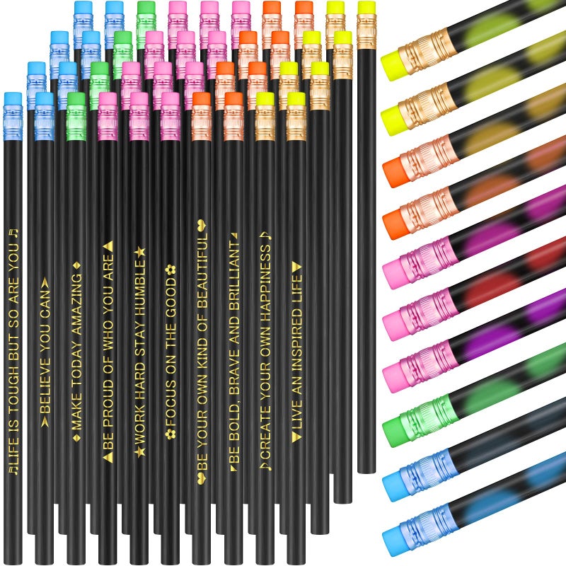 Eersida 40pcs Color Changing Mood Pencils Fun Pencils Bulk for Kids Students Motivational Pencil 2B Assorted Thermochromic Pencil with Eraser (Inspirational) - Image 1
