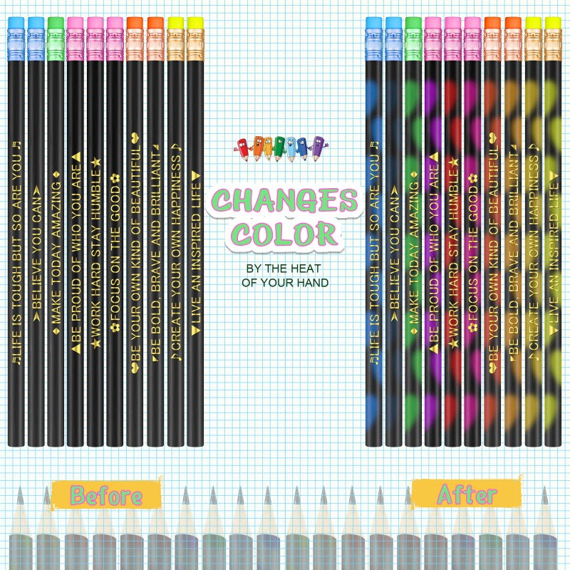 Eersida 40pcs Color Changing Mood Pencils Fun Pencils Bulk for Kids Students Motivational Pencil 2B Assorted Thermochromic Pencil with Eraser (Inspirational) - Image 4
