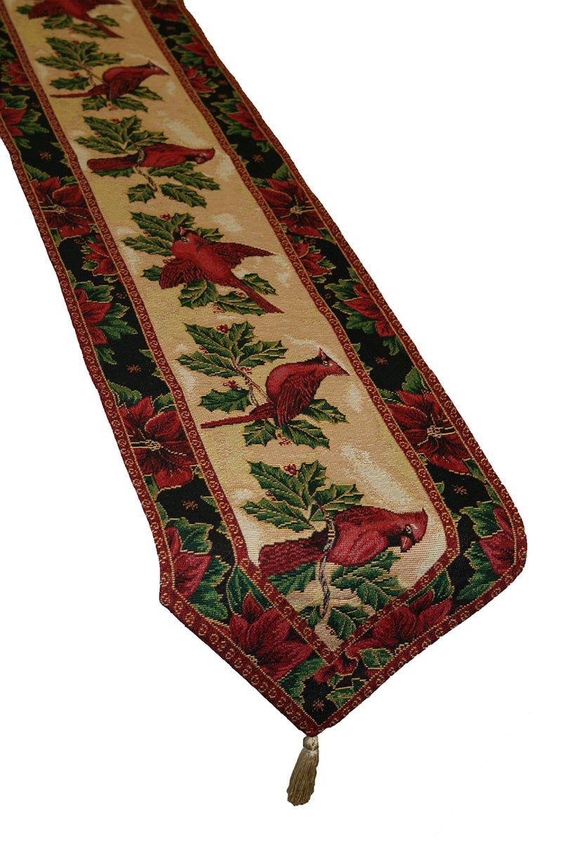 Violet Linen Decorative Christmas Cardinal Design Tapestry 13 X 70 Table Runner