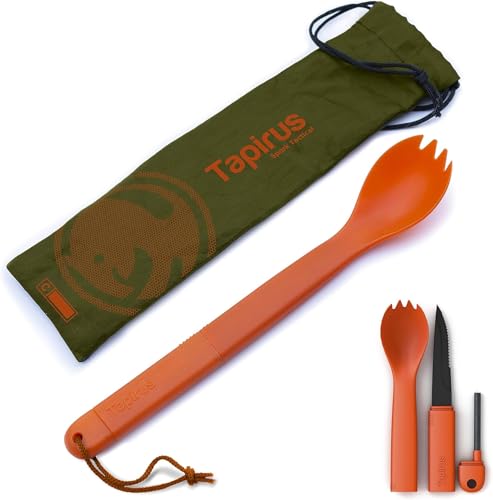 Tapirus Spork Tactical Orange | BPA Free Spoon Fork, Stainless Steel Knife and Fire Starter | 3 in 1 multipurpose utensil | Outdoor hiking, camping & backpacking gear | Fit for MRE - Image 1