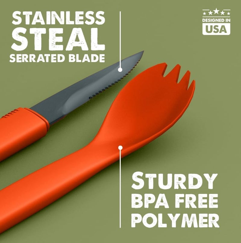 Tapirus Spork Tactical Orange | BPA Free Spoon Fork, Stainless Steel Knife and Fire Starter | 3 in 1 multipurpose utensil | Outdoor hiking, camping & backpacking gear | Fit for MRE - Image 5