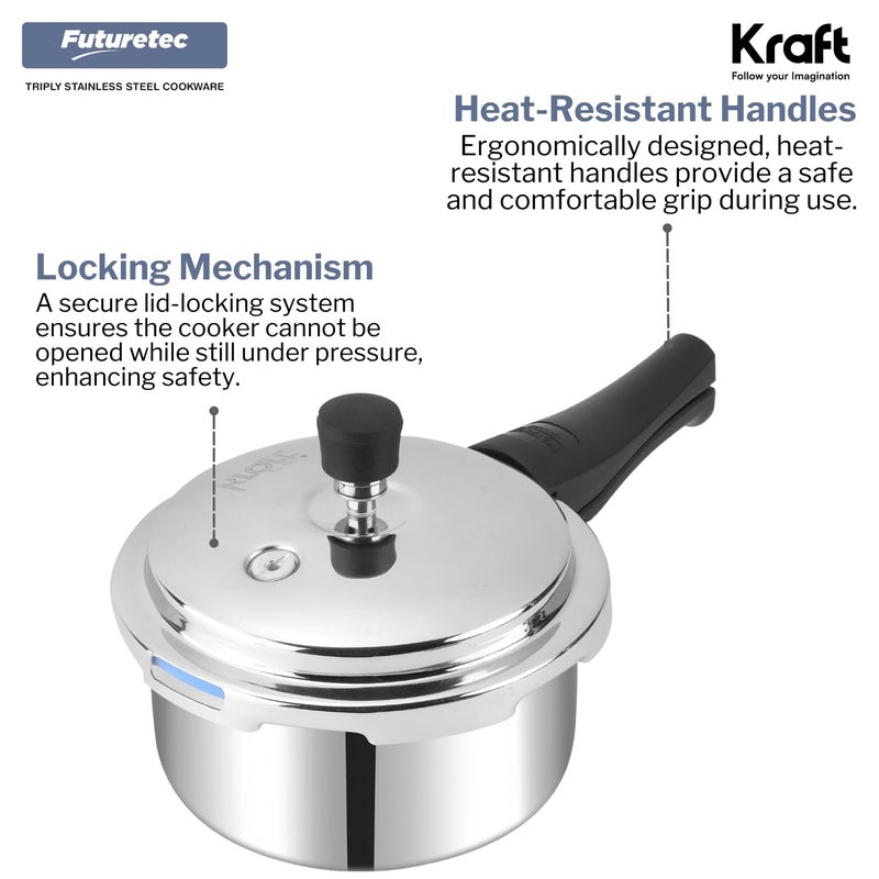 Kraft 3Liters Kraft Futuretec Triply Stainless Steel Pressure Cooker Outer Lid - 3 Litres, ISI Certified, Heavy Gauge Induction & Gas Compatible, Fast & Even Cooking, Durable & Safe Design - 2 Years Warranty. silver - Image 4