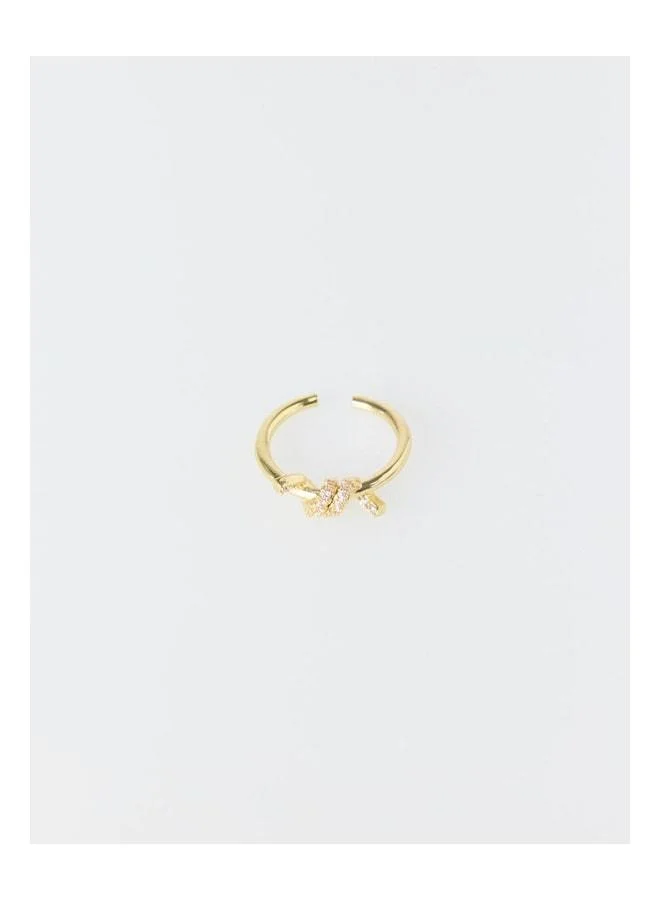 Jimmy Key Gold-Colored Ring with Screw Figure and Sparkling Stones.