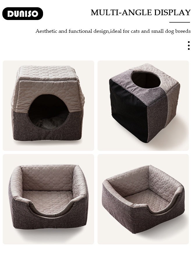 DUNISO 2-in-1 Pet Bed Cube Cat House Foldable Breathable Comfortable Soft Cat Bed Multifunctional Cat Cave House Washable Pet Sleeping Tent House for Indoor Outdoor - Image 3
