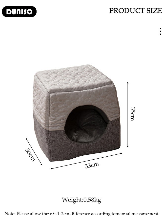 DUNISO 2-in-1 Pet Bed Cube Cat House Foldable Breathable Comfortable Soft Cat Bed Multifunctional Cat Cave House Washable Pet Sleeping Tent House for Indoor Outdoor - Image 2