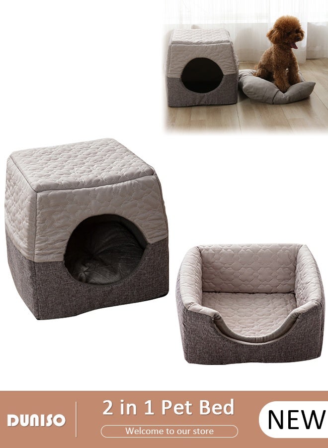 DUNISO 2-in-1 Pet Bed Cube Cat House Foldable Breathable Comfortable Soft Cat Bed Multifunctional Cat Cave House Washable Pet Sleeping Tent House for Indoor Outdoor - Image 1
