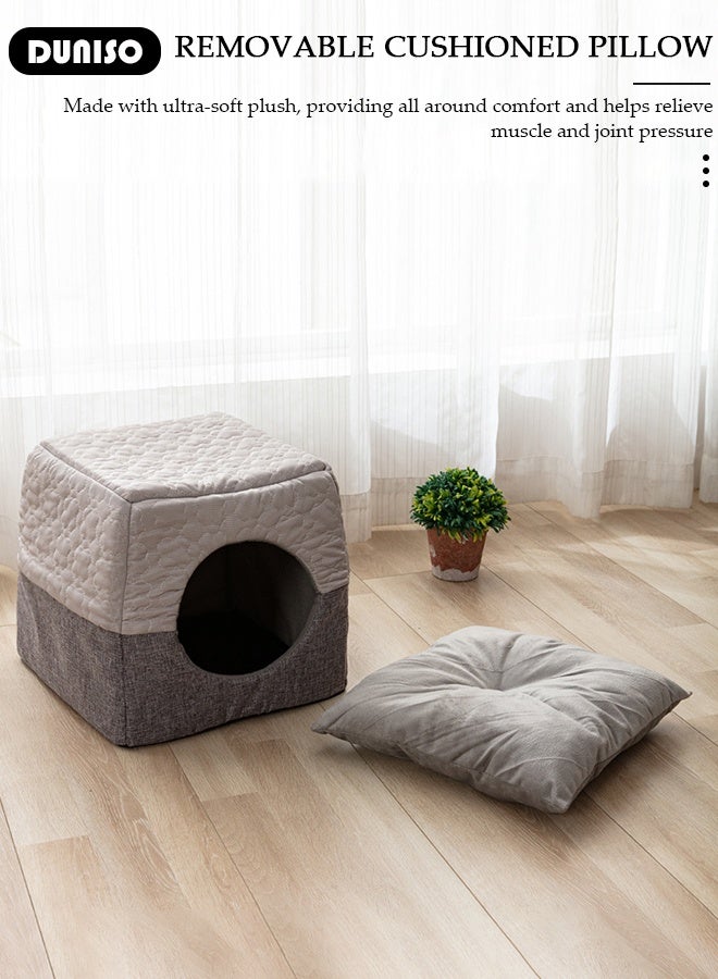 DUNISO 2-in-1 Pet Bed Cube Cat House Foldable Breathable Comfortable Soft Cat Bed Multifunctional Cat Cave House Washable Pet Sleeping Tent House for Indoor Outdoor - Image 5