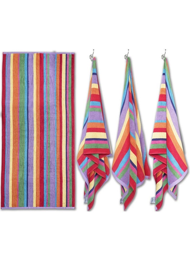 White Classic White Classic Cotton Beach Towels Oversized 30 x 60 Inches, Ultra Absorbent and Low Lint Striped Pool Towels for Adults, Unique Rainbow Design Luxury Extra Large Bath Towels, 4 Pack  - Image 2