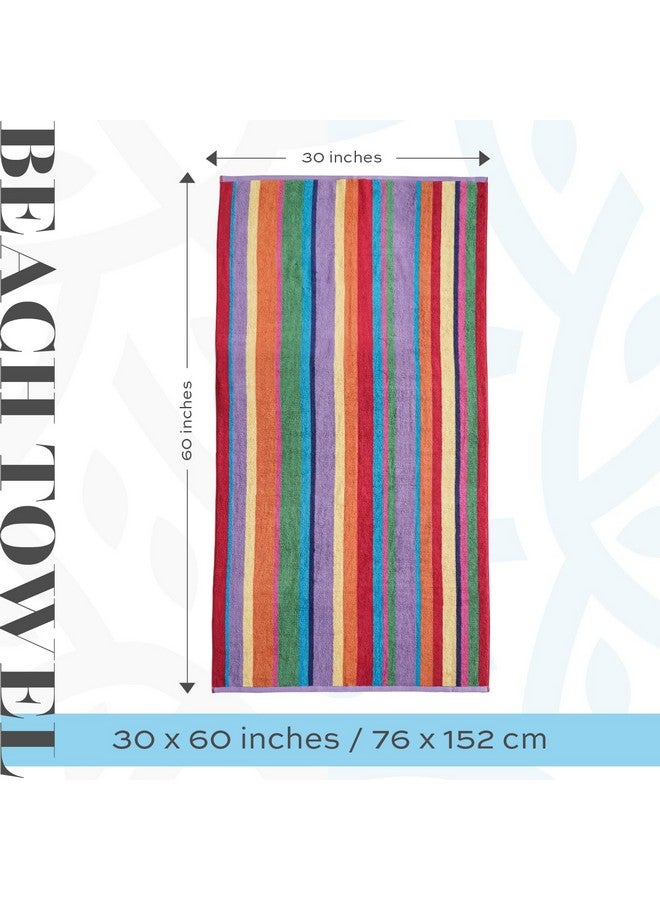 White Classic White Classic Cotton Beach Towels Oversized 30 x 60 Inches, Ultra Absorbent and Low Lint Striped Pool Towels for Adults, Unique Rainbow Design Luxury Extra Large Bath Towels, 4 Pack  - Image 3