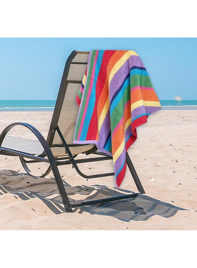 White Classic White Classic Cotton Beach Towels Oversized 30 x 60 Inches, Ultra Absorbent and Low Lint Striped Pool Towels for Adults, Unique Rainbow Design Luxury Extra Large Bath Towels, 4 Pack  - Image 5