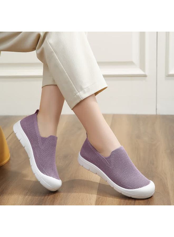 Egchi Women's Casual Shoes Foot Care Mom Shoes Walking Shoes Soft Sole Slip-on Middle-aged Women N2803 Purple Size 37 - Image 4