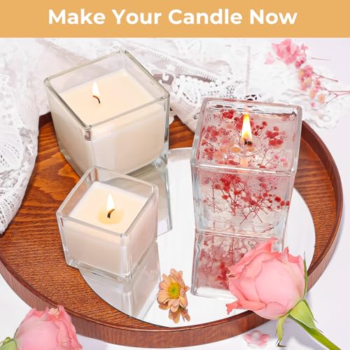 CONNOO 12 Pack 9oz, 3oz Clear Square Candle Jars for Making Candles, Thick Glass Bulk Empty Candle Containers with Airtight Bamboo Lids for Candle Making, Sticky Warning Labels - Dishwasher Safe - Image 2