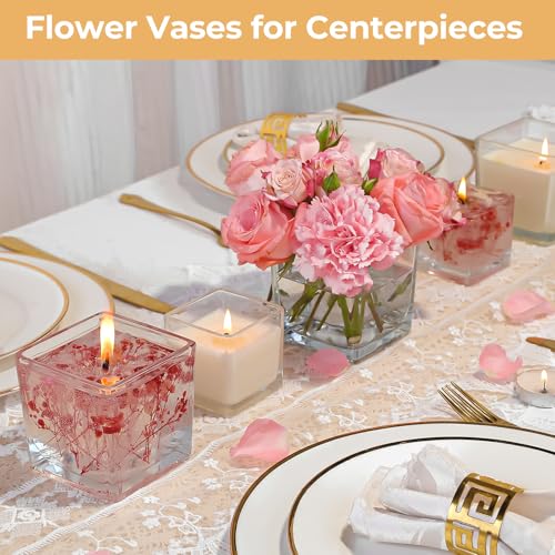 CONNOO 12 Pack 9oz, 3oz Clear Square Candle Jars for Making Candles, Thick Glass Bulk Empty Candle Containers with Airtight Bamboo Lids for Candle Making, Sticky Warning Labels - Dishwasher Safe - Image 3