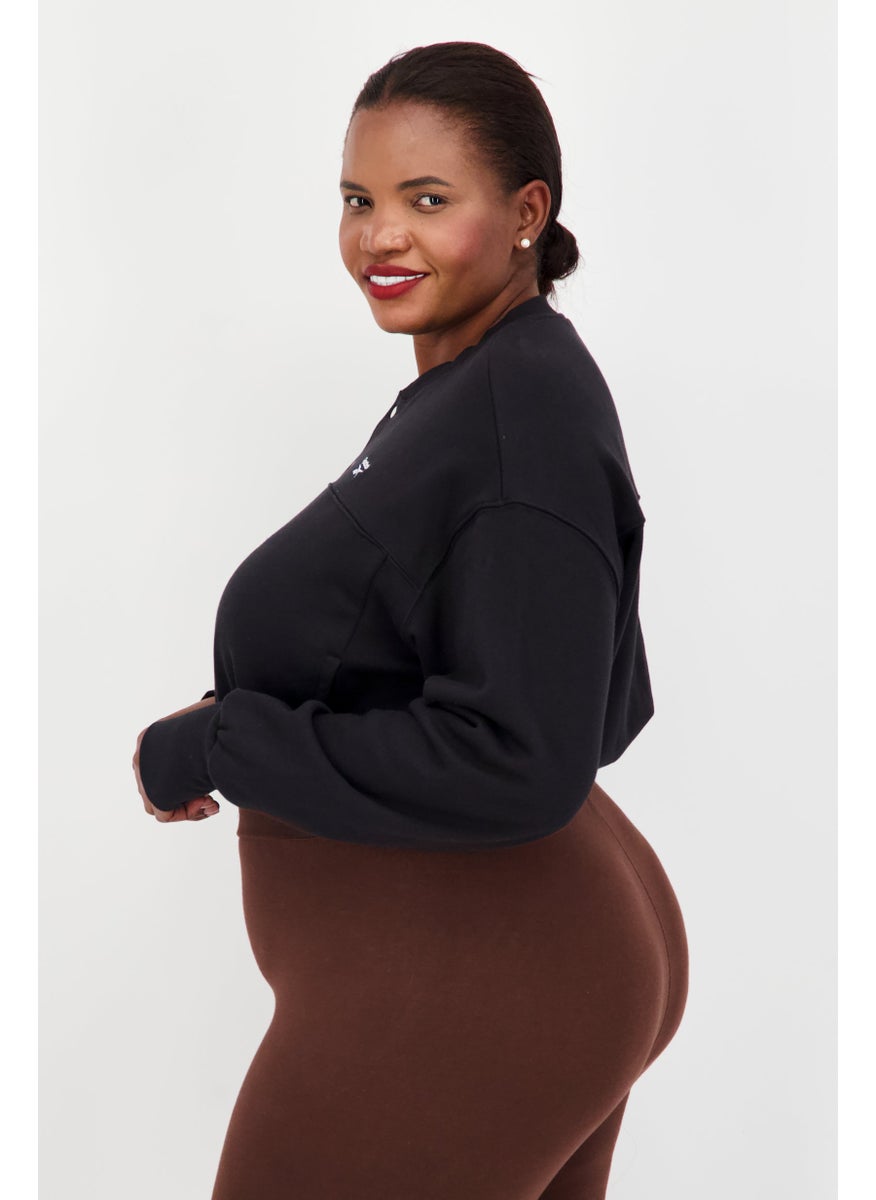 Reebok Women Plus Size V Neck Long Sleeve Outdoor Sweatshirt, Black  - Image 2