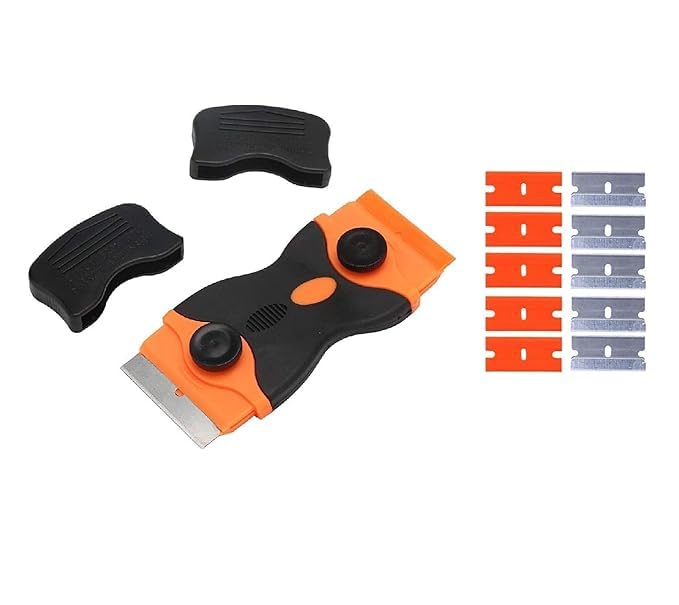 Bitrexup Bitrexup Glue Remover Mini Razor Plastic Double Edged Blade Scraper with 5 PCs Plastic and 5 PCs Steel Blades for Scraping Labels Decals from Glass Windshields  - Image 1