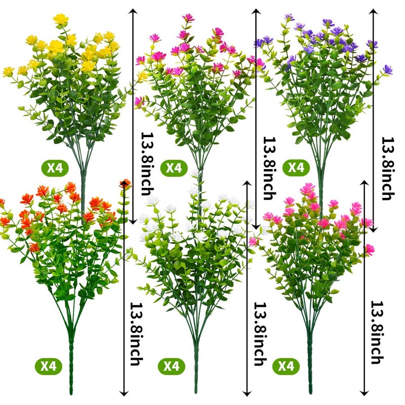 ArtBloom 24 Bundles Outdoor Artificial Flowers UV Resistant Fake Boxwood Plants  Faux Greenery for Indoor Outside Hanging Plants Garden Porch Window Box Home Wedding Farmhouse D?cor (Mix Color) - Image 2