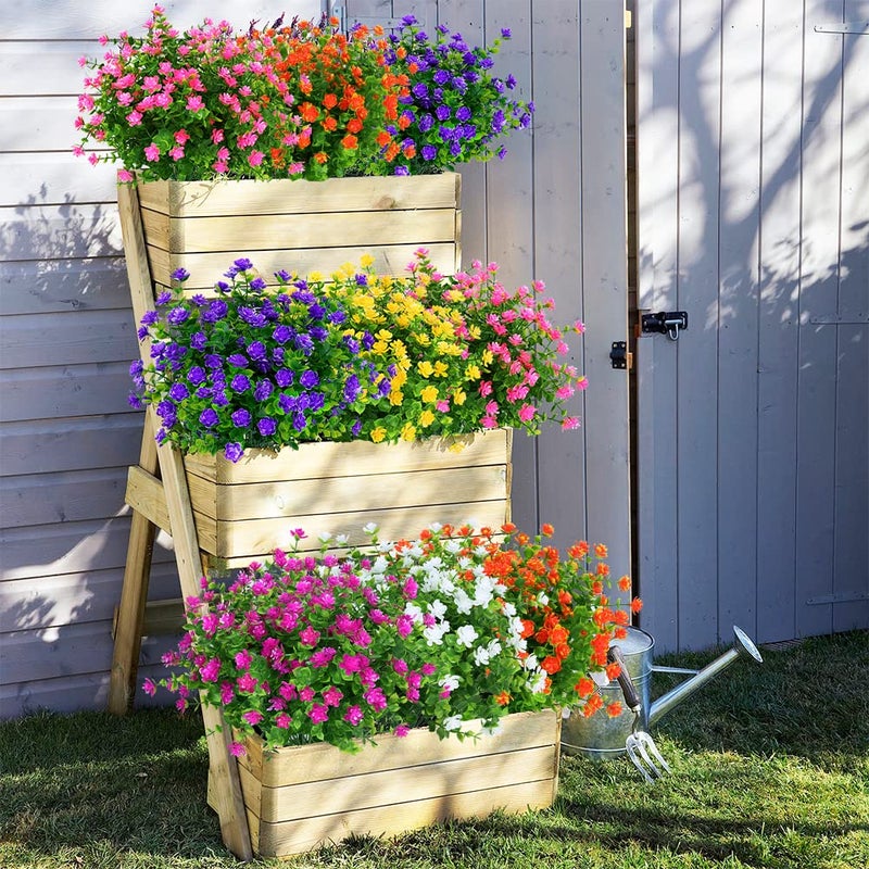 ArtBloom 24 Bundles Outdoor Artificial Flowers UV Resistant Fake Boxwood Plants  Faux Greenery for Indoor Outside Hanging Plants Garden Porch Window Box Home Wedding Farmhouse D?cor (Mix Color) - Image 4