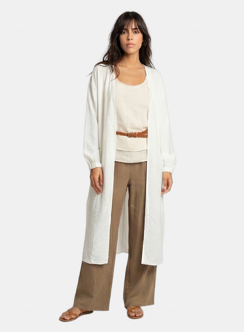 RAVIN Women White Crinkled Texture Longline Open Front Cardigan - Image 1