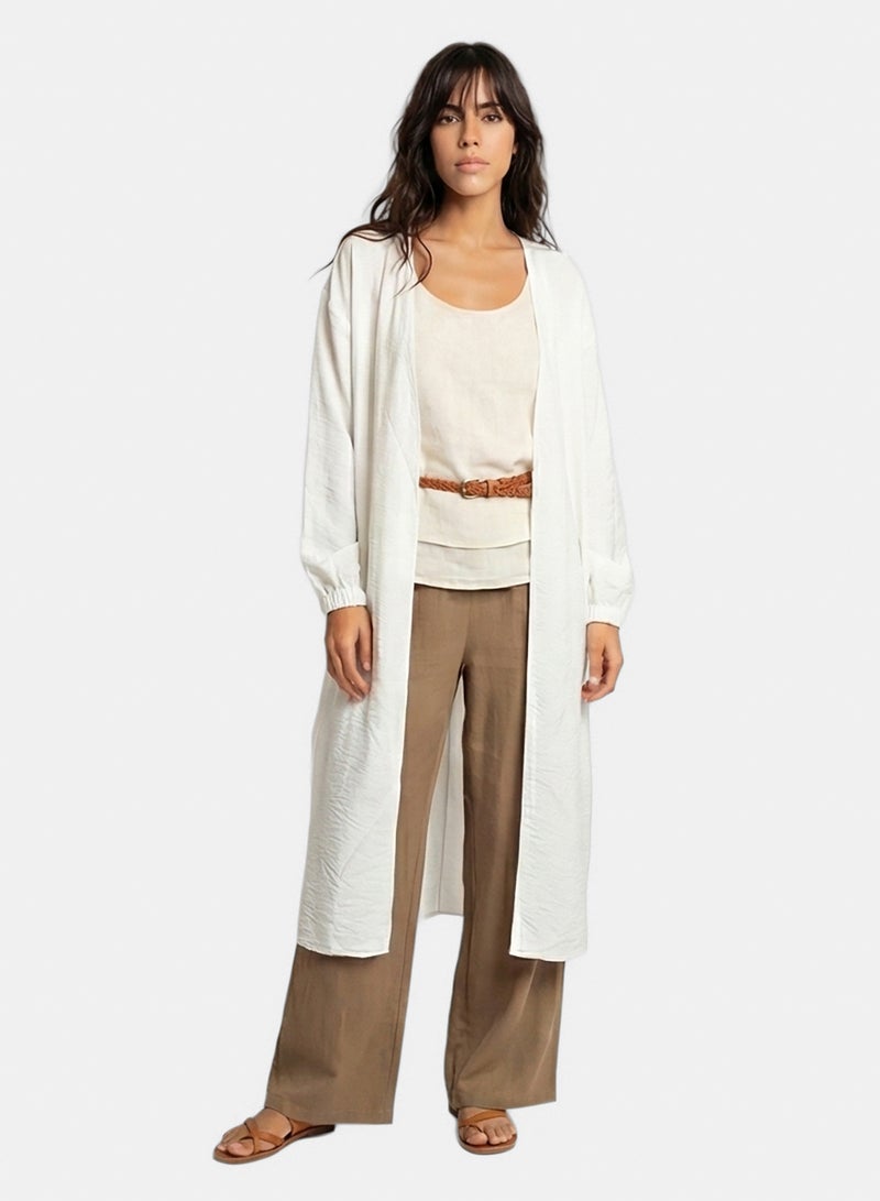 RAVIN Women White Crinkled Texture Longline Open Front Cardigan - Image 3