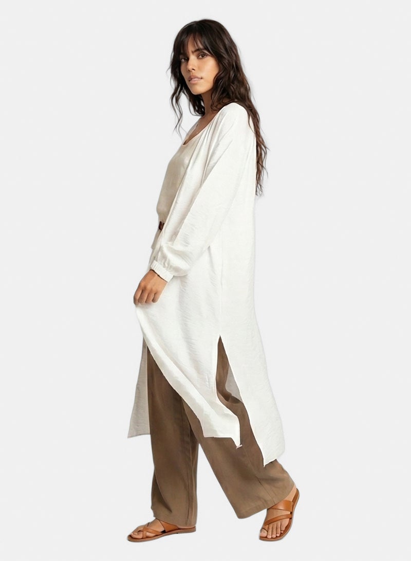 RAVIN Women White Crinkled Texture Longline Open Front Cardigan - Image 4