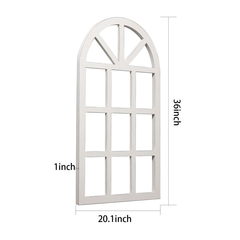 Sintosin Farmhouse Window Frame Wall Decor Living Room 36" x 20", Hanging Distressed White Rustic Arched Window Frame for Christmas, Wooden Cathedral Window Frames for Wall Decor - Image 2