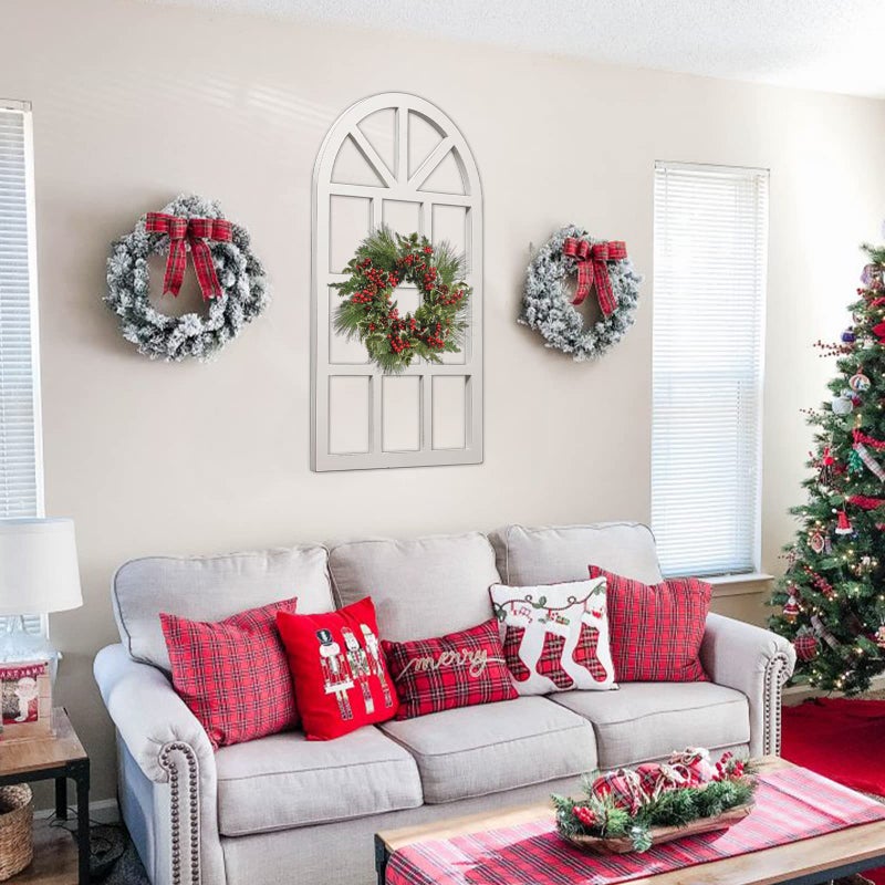Sintosin Farmhouse Window Frame Wall Decor Living Room 36" x 20", Hanging Distressed White Rustic Arched Window Frame for Christmas, Wooden Cathedral Window Frames for Wall Decor - Image 3