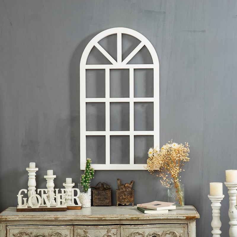 Sintosin Farmhouse Window Frame Wall Decor Living Room 36" x 20", Hanging Distressed White Rustic Arched Window Frame for Christmas, Wooden Cathedral Window Frames for Wall Decor - Image 4