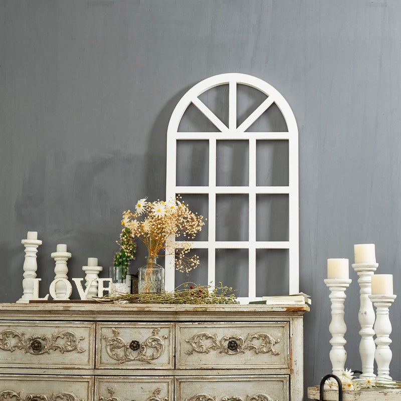 Sintosin Farmhouse Window Frame Wall Decor Living Room 36" x 20", Hanging Distressed White Rustic Arched Window Frame for Christmas, Wooden Cathedral Window Frames for Wall Decor - Image 5