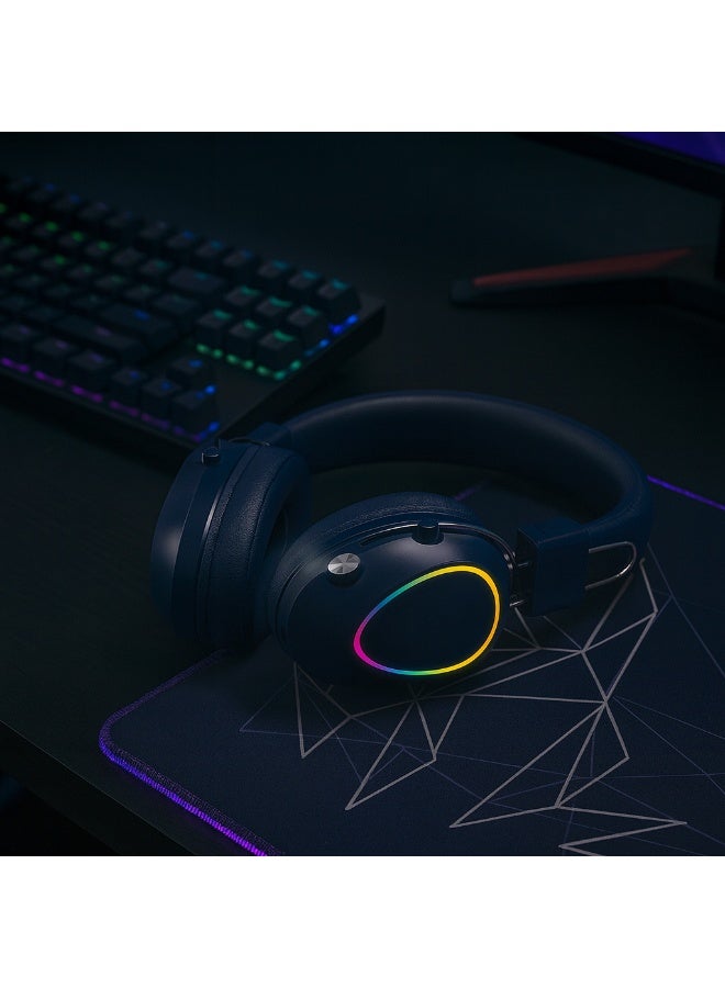 JL580 Wireless Headphones - Pure Bass Sound - Foldable, Powerful Sound, and Colorful LED Noise Cancelling Lighting - Navy Blue - Image 2