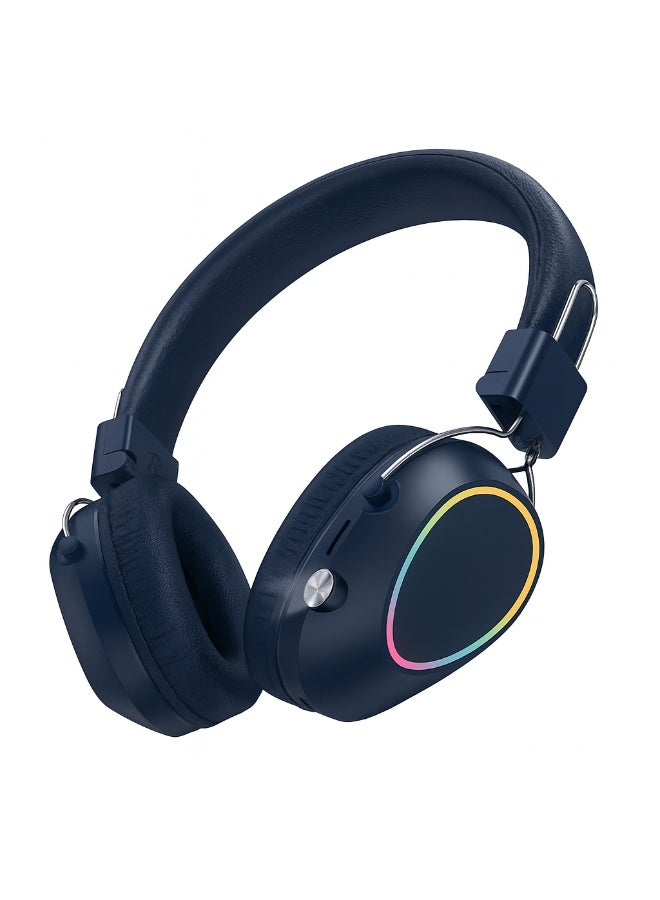 JL580 Wireless Headphones - Pure Bass Sound - Foldable, Powerful Sound, and Colorful LED Noise Cancelling Lighting - Navy Blue - Image 1