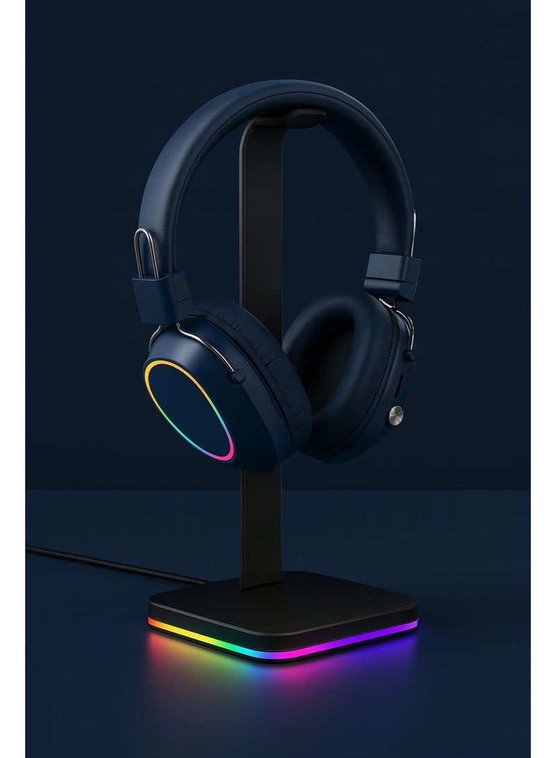 JL580 Wireless Headphones - Pure Bass Sound - Foldable, Powerful Sound, and Colorful LED Noise Cancelling Lighting - Navy Blue - Image 4