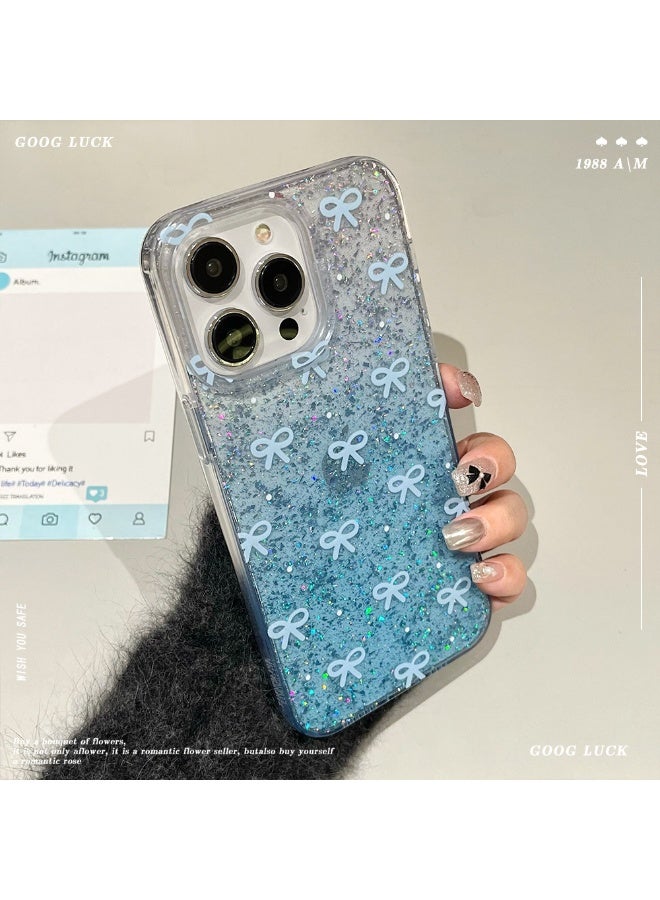 NIBEMINENT Glue Glitter Bow Protective TPU Case Cover For iPhone 15 Plus, Blue - Image 2