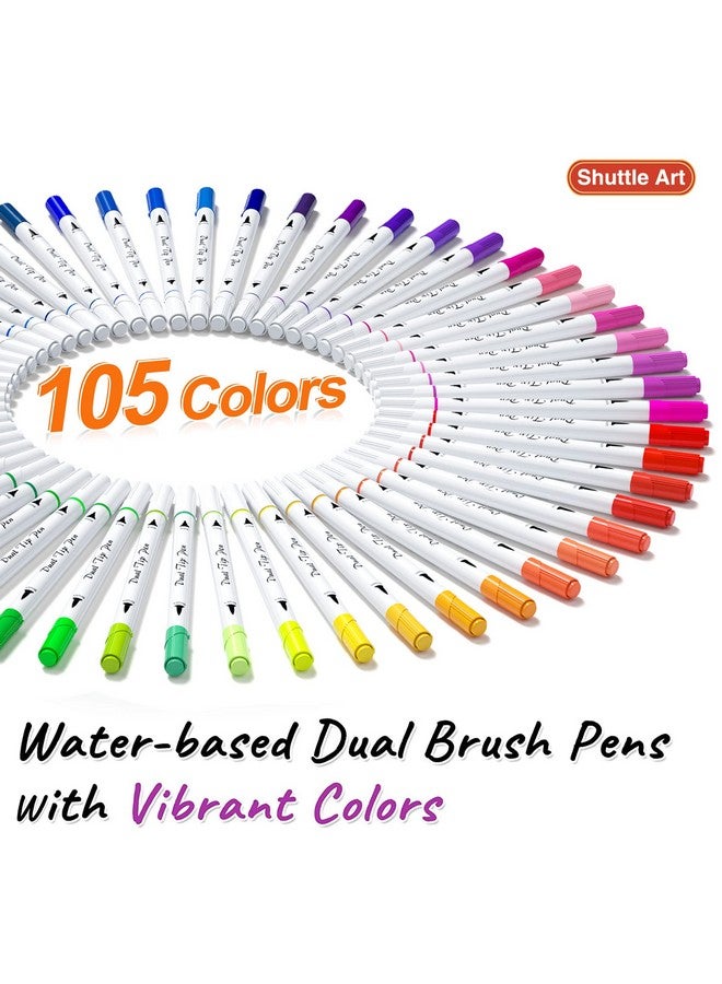 Shuttle Art Dual Tip Brush Pens Art Markers 105 Colors Fine And Brush Dual Tip Markers Set In Portable Case With 1 Coloring Book For Kids Adult Artist Coloring Calligraphy Journal Doodling - Image 3