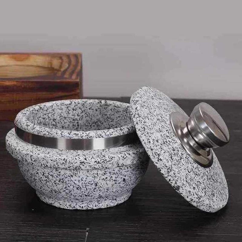 Clay Pot for Korean Cuisine,Ceramic Pot Casserole,Donabe Rice Cooker,Heavy-Duty Granite Stone Bowl with Wood Base,Korean Granit - Image 2