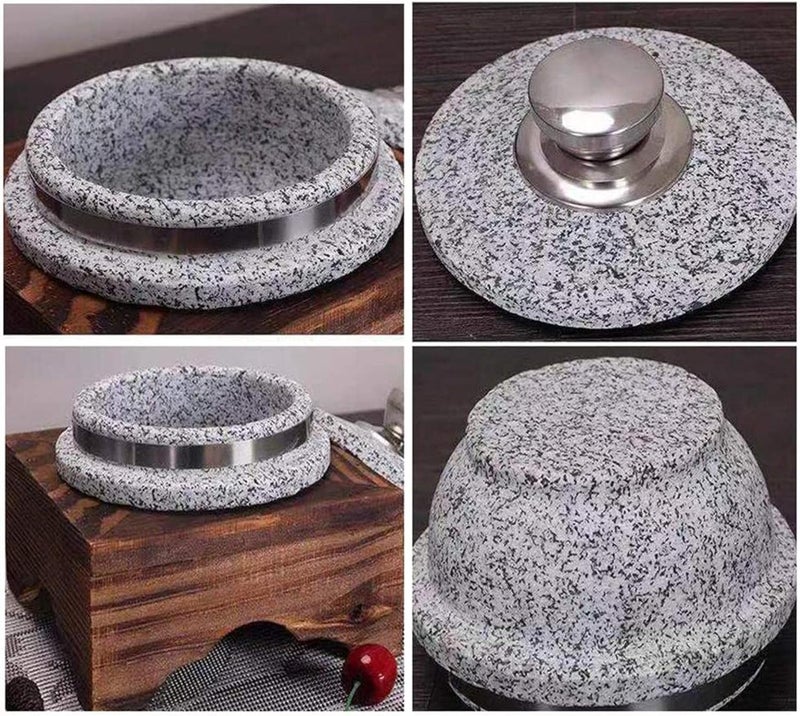 Clay Pot for Korean Cuisine,Ceramic Pot Casserole,Donabe Rice Cooker,Heavy-Duty Granite Stone Bowl with Wood Base,Korean Granit - Image 4