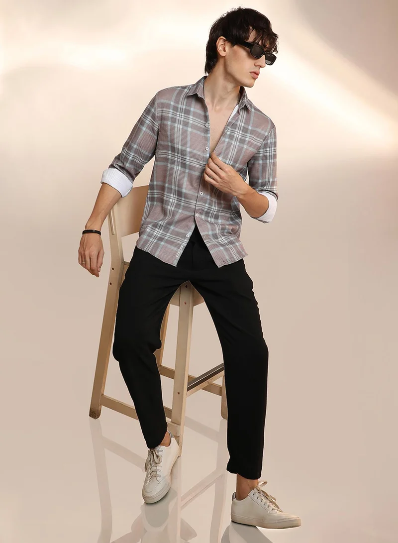 CAHOOT  Men's Nude Pink & Cloud Grey Tartan Plaid Shirt for Men | Best Price UAE