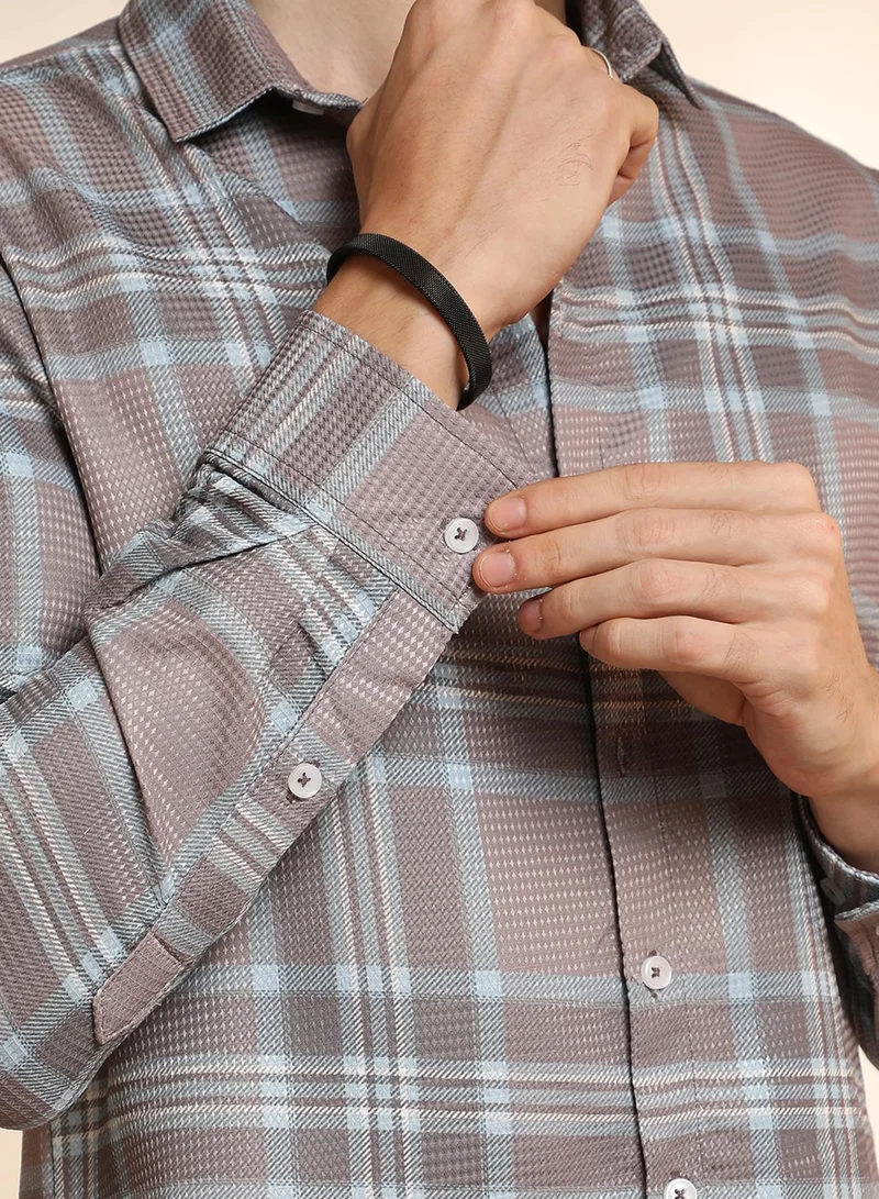 CAHOOT  Men's Nude Pink & Cloud Grey Tartan Plaid Shirt for Men | Best Price UAE