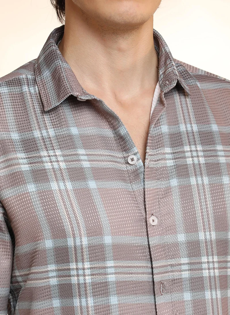 CAHOOT  Men's Nude Pink & Cloud Grey Tartan Plaid Shirt for Men | Best Price UAE