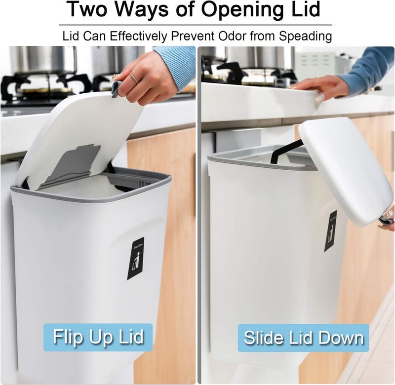 Tiyafuro 2.4 Gallon Kitchen Compost Bin for Counter Top or Under Sink, Hanging Small Trash Can with Lid for Cupboard/Bathroom/Bedroom/Office/Camping, Mountable Indoor Compost Bucket, White - Image 3