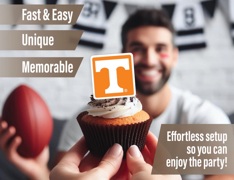 PartyKandy University of Tennessee Cupcake Toppers (24 Pcs) Tennessee Vols Party Supplies for Football Tailgating  Birthday Party  Graduation Decorations  Tennessee Bound Party Decorations (Tennessee Volunteers) - Image 3