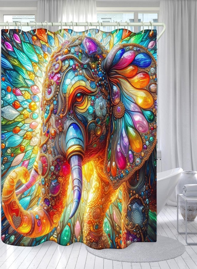 LYFANS Bathroom Jewel Elephant 3D Shower Curtains, Luxury Bathtub Standard Shower Curtain, Waterproof and Bright Fabric Shower Curtain, Size (72x72 Inches) - Image 1
