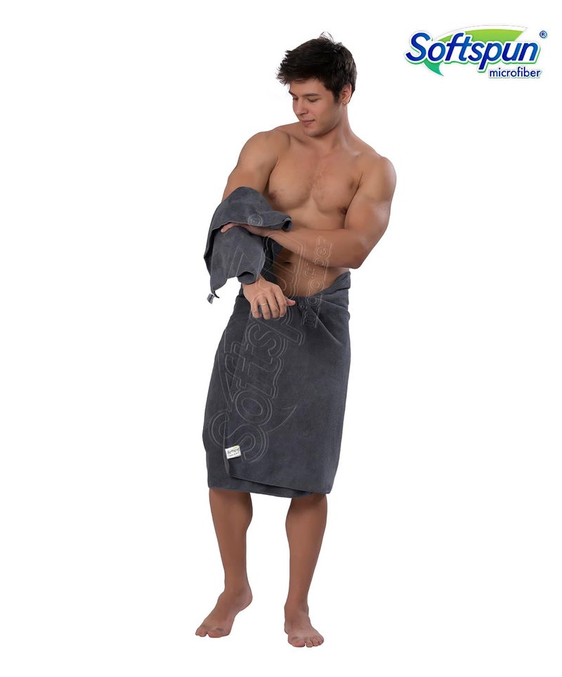 SOFTSPUN Microfiber Hair & Face Care Bath Towel 5 pc 40x60cm 340 GSM Grey Ultra Absorbent Super Soft & Comfortable, Quick Drying for Men & Women Daily Use (Pack of 1, Extra Large Size, Unisex) - Image 5