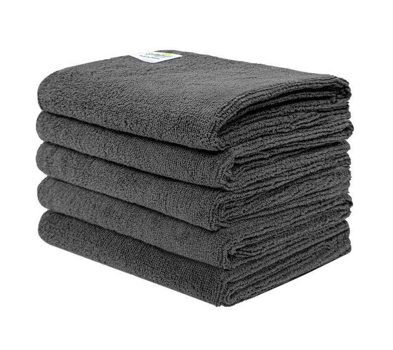 SOFTSPUN Microfiber Hair & Face Care Bath Towel 5 pc 40x60cm 340 GSM Grey Ultra Absorbent Super Soft & Comfortable, Quick Drying for Men & Women Daily Use (Pack of 1, Extra Large Size, Unisex) - Image 1